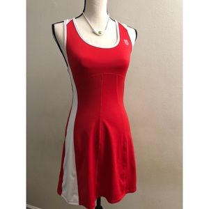 K-Swiss Red and White Fitted Skater Dress